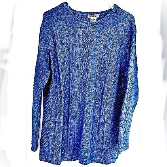 Talbots Sweaters - Talbots Blue Silk Blend Cable Knit Pullover Sweater